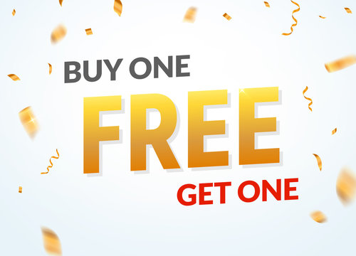 Buy one get one free sale offer design. Vector promo buy 1 get one free banner promotion