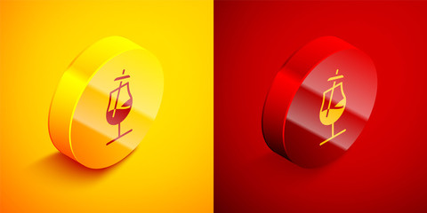 Isometric Cocktail icon isolated on orange and red background. Circle button. Vector Illustration.