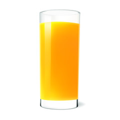 Orange Juice Glass Realistic Vector Illustration Isolated on White Background