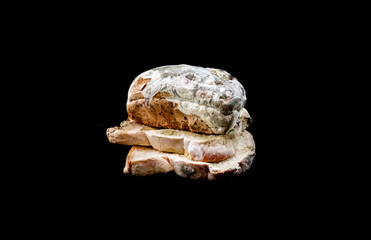 Beautiful moldy bread on black color background.healthy and food concepts