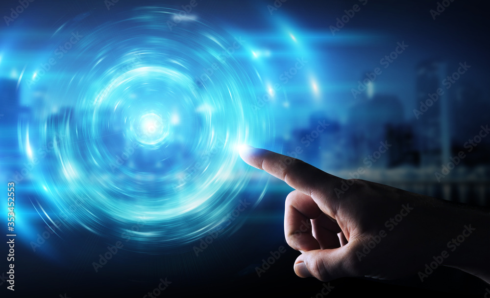 Wall mural businessman creating new futuristic energy power source 3d rendering