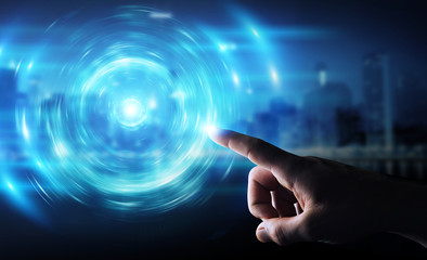 Businessman creating new futuristic energy power source 3D rendering