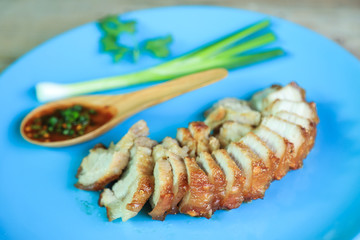 fat pork meat fried with spicy sauce for eating 