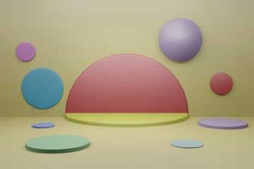3d rendering picture of colorful circles room.