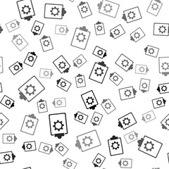 Obraz premium Black Checklist clipboard with 24 hours service icon isolated seamless pattern on white background. Vector Illustration.