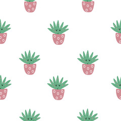 Seamless pattern of cacti. Cute cacti in a flower pot with eyes.Suitable for wrapping paper and textiles.