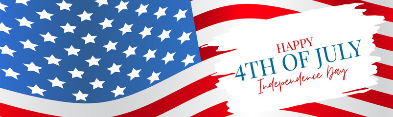 Happy 4th of July banner or header. USA Independence Day simple design concept. National United States of America flag. Vector illustration.
