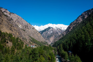 Fototapeta premium aerial view of mountains kasol ,Himachal Pradesh, India
