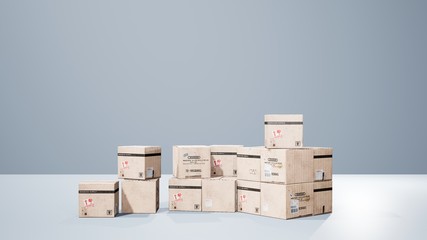3D render - Set of cardboard boxes isolated on a white background