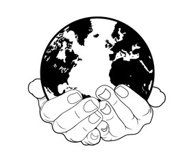 hand holding globe, hands with world 