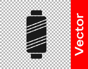 Black Sewing thread on spool icon isolated on transparent background. Yarn spool. Thread bobbin. Vector Illustration.