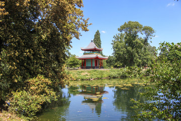 Naklejka premium Victoria Park in east London with Chinese Pergoda
