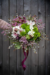 Fototapeta na wymiar Romantic bouquet for engagement wedding celebration floral event in flowershop