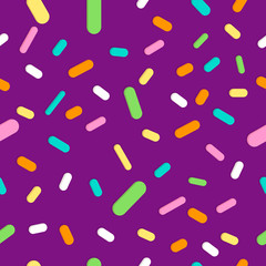 Doughnut glaze with sprinkles seamless pattern, tasty poster design template, vector illustration