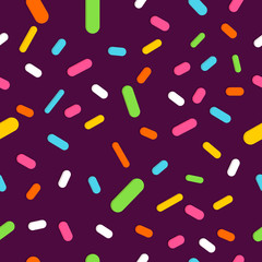 Doughnut glaze with sprinkles seamless pattern, tasty poster design template, vector illustration