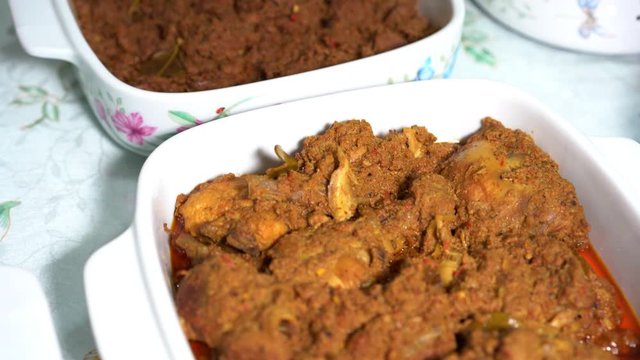 Malaysian local traditional food, lemang, ketupat, ketupat palas and other eat during eid mubarak or known as Hari Raya Aidilfitri celebration. Eat together with curry or rendang.