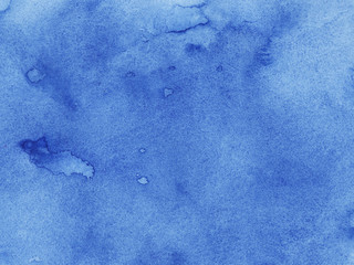 Navi, classic blue, indigo watercolor texture background with wet brush stains, strokes. Watercolor wash. Abstract artistic frame, empty space for text. Acrylic hand painted gradient backdrop.