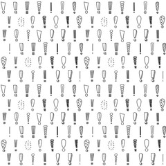 Vector seamless pattern with exclamation point. Doodle, sketch, cartoon style. Black and white simple background design. Hazard warning hand draw symbol. Vector seamless pattern on white background