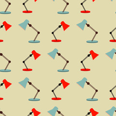 Fototapeta na wymiar Table lamp cartoon pattern - vector simple texture. Seamless pattern for textile, napkins, tablecloths, wrapping paper. Flat vector illustration.