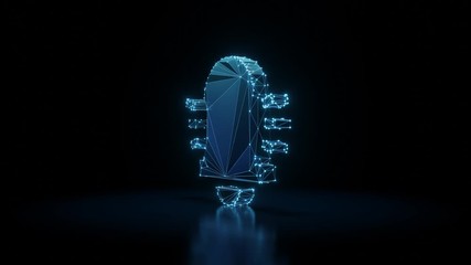 3d rendering seamless loop 4k rotation wireframe neon glowing symbol of bell with sound waves with shining dots on black background with blured reflection on floor - Powered by Adobe