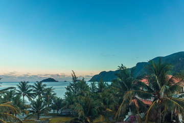 Fototapeta na wymiar a peaceful Con Dao is a Vietnamese island heaven. View of wide landscape from resort.