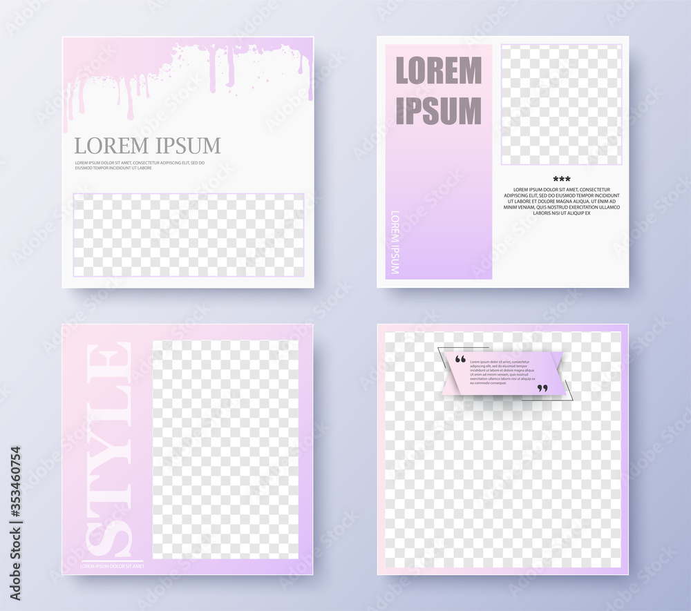 Poster Set of Editable minimal square banner template. Pink background color with stripe line shape. Use for keynote presentation background, brochure design, website slider, landing page. Vector