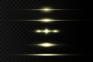 Horizontal flare. Laser horizontal beams, light beams. Bright stripes on a dark background.
