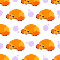 Dog cartoon pattern - vector simple texture. Seamless pattern for textile, napkins, tablecloths, wrapping paper. Flat vector illustration.