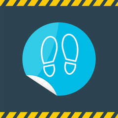 Shoe Prints. Blue informational round sticker. Graphic element for design. Vector illustration.