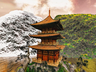 Sun temple - Buddhist shrine in the Himalayas 3d rendering