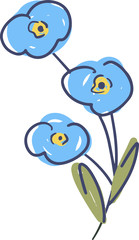 Forget-me-not childish illustration. Tiny blue flowers isolated on white background.