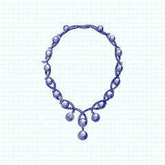 Hand-drawn sketch of decorative antique jewellery. Beautiful necklace on a white background. Antique accessories. Old bijouterie.