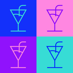 Pop art line Cocktail icon isolated on color background. Vector Illustration.