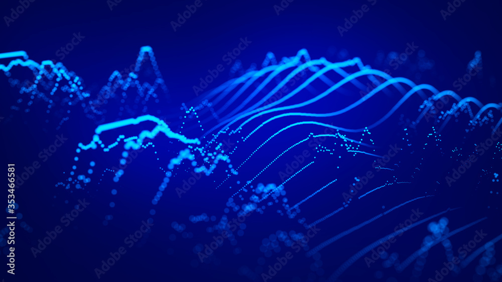 Poster Big data visualization 3D. Technology wave. Analytics representation. Digital background. 3d rendering.