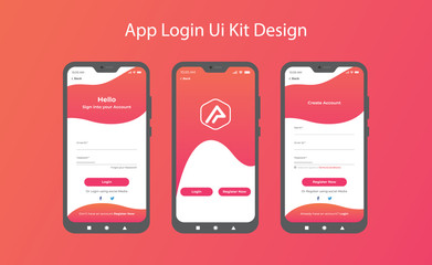 Login screen and Sign In form template for mobile app or website design. UI, UX, user interface kit, smartphone application design. Flat and minimal style Wireframe mobile app ui kit mobile app. Login