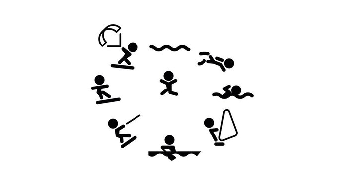 Water sports icons in outline design