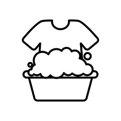 bucket with soapy water and tshirt, line style