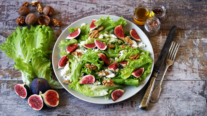 Healthy summer fig salad. Fresh foods low in calories. Diet food.