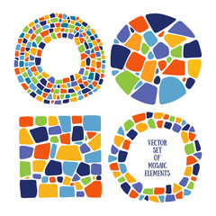 Fototapeta premium Set of Mosaic design elements in different forms. Ceramic tile texture. Easy to recolor. 