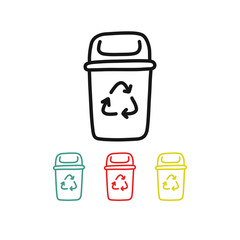 recycling garbage bin doodle icon, vector illustration