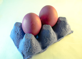 Photo of the close-up color purple egg in a white  background.