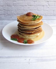 pancakes with strawberry jam
