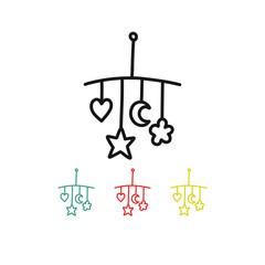 baby rattles on the crib doodle icon, vector illustration