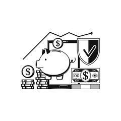Protected savings, Piggy bank. Concept icon on white background