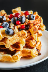 waffles sweet dessert Menu concept healthy eating. food background top view copy space  