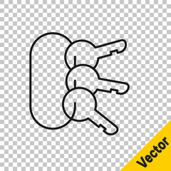 Black line Bunch of keys icon isolated on transparent background. Vector Illustration.