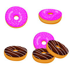 A set of doughnuts. Isolated vector image on a white background. Flat style.