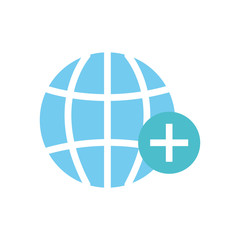 global sphere with medical cross icon, flat style