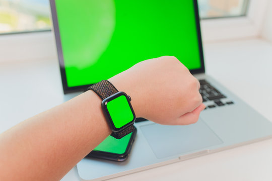 Watch By Use Multiple Internet Electronic Devices With Green Screen.