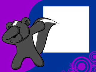dab dabbing pose skunk kid cartoon picture frame background in vector format
